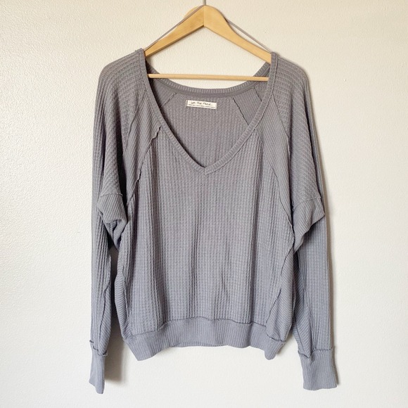 We the Free People Gray Santa Clara Gray Thermal Waffle Knit Long Sleeve Top XS - Picture 2 of 8